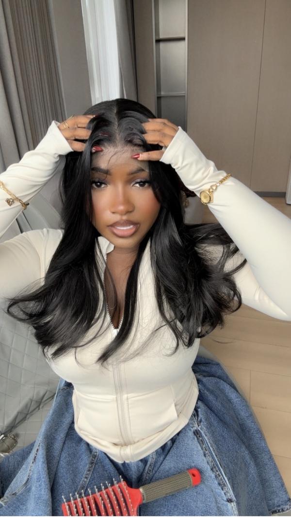 Preorder: Black Layered Straight Frontal Wig
