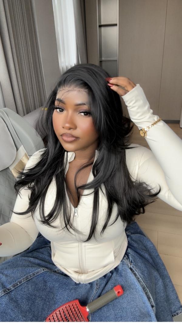 Preorder: Black Layered Straight Frontal Wig