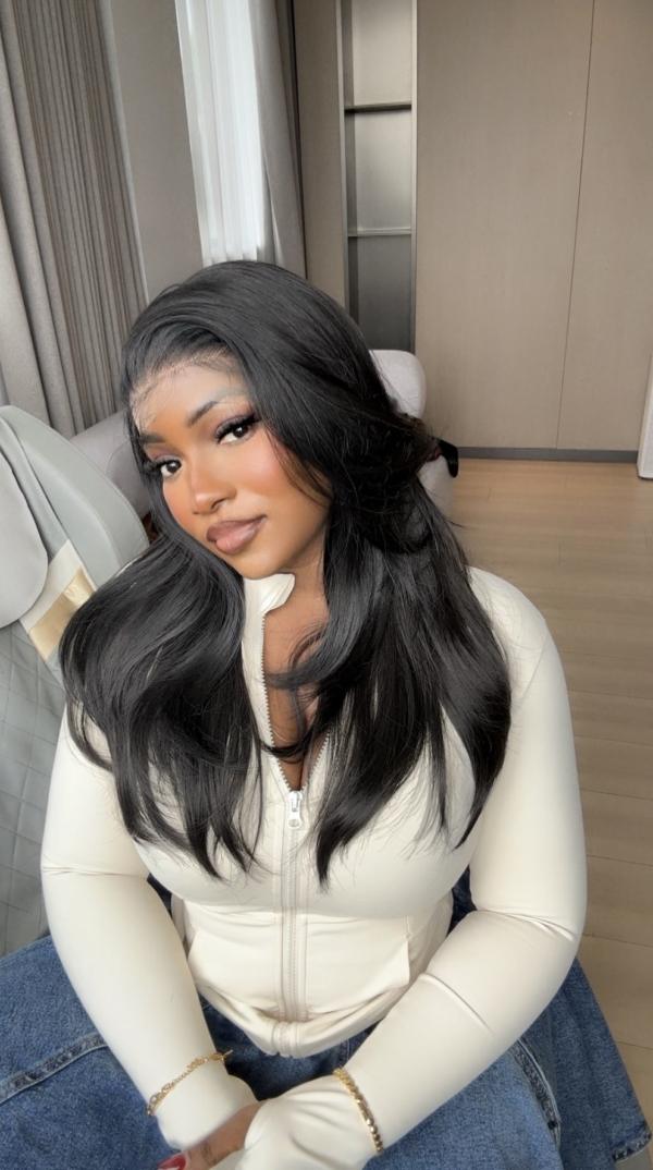 Preorder: Black Layered Straight Frontal Wig