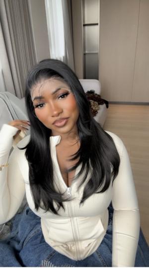 Preorder: Black Layered Straight Frontal Wig