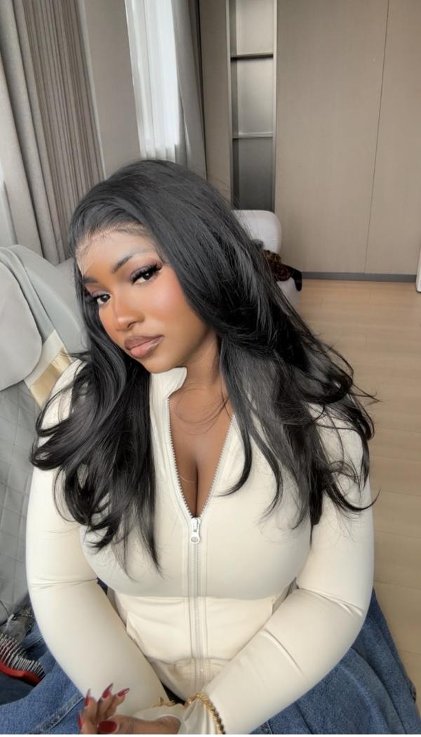Preorder: Black Layered Straight Frontal Wig