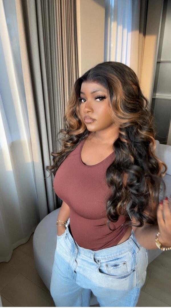 Preorder: Black Bodywave Frontal Wig highlights