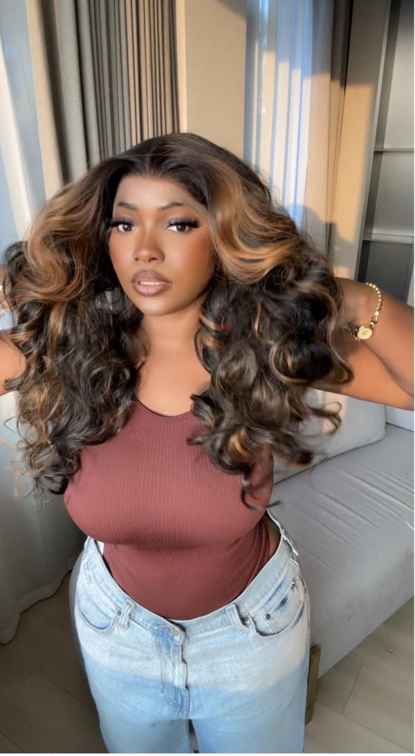 Preorder: Black Bodywave Frontal Wig highlights