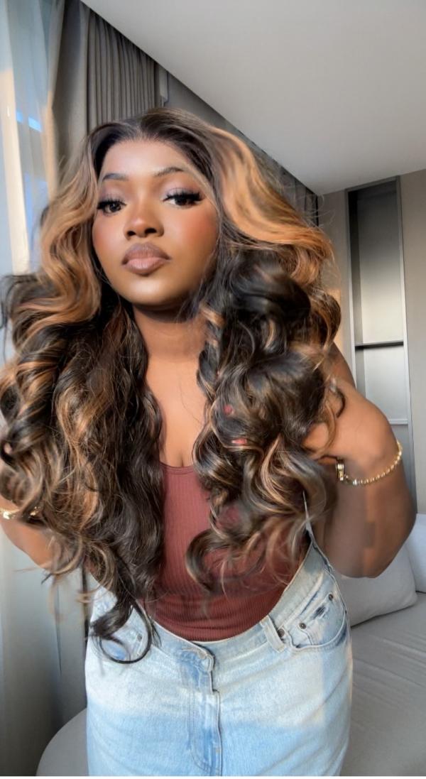 Preorder: Black Bodywave Frontal Wig highlights
