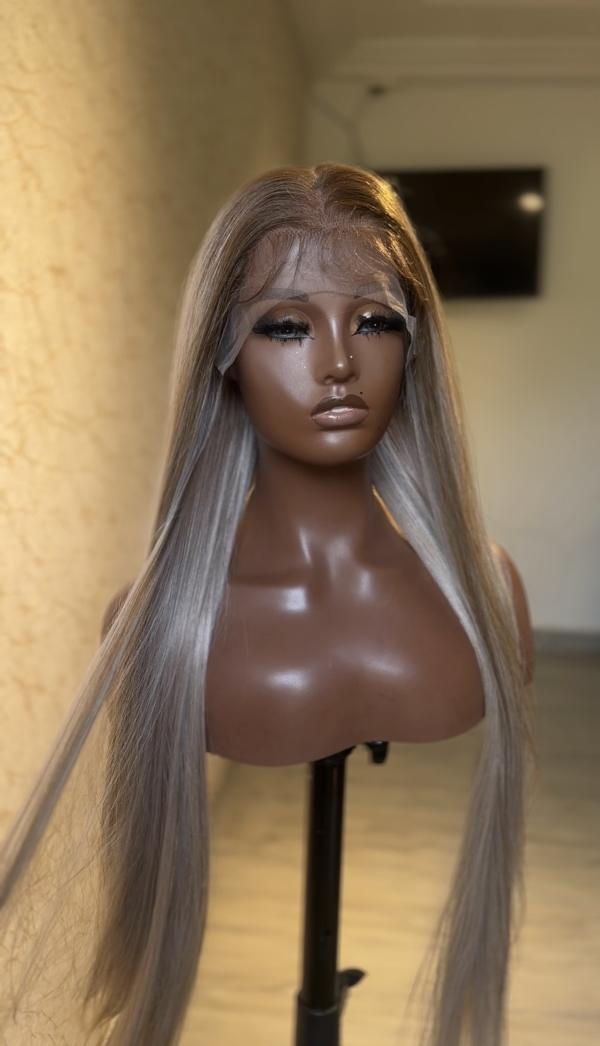 Straight 5*5 Closure Grey Highlights Factory Wig