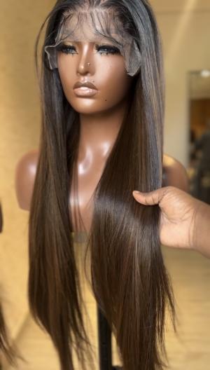 Straight 5*5 Closure Brown Highlights Factory Wig