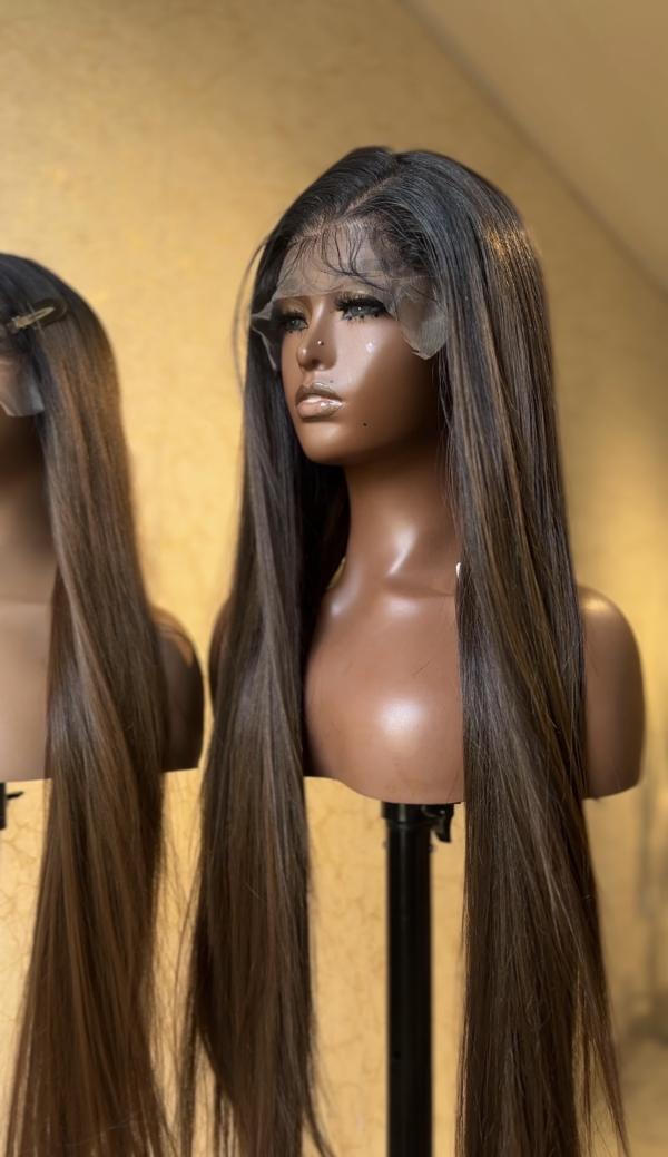 Straight 5*5 Closure Brown Highlights Factory Wig